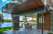 exterior patio of modern home on the lake