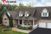 aerial exterior shot of home with new roof and two door garage