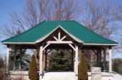 exterior of gazebo with new green metal roof