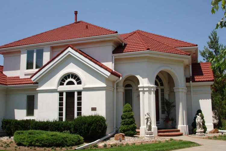 spanish red stone coated roofing on exterior of home